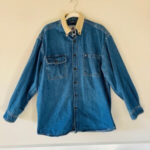 American Blue Authentic Denim Button Down Mens L Two Chest Pocket Corduroy Tan C